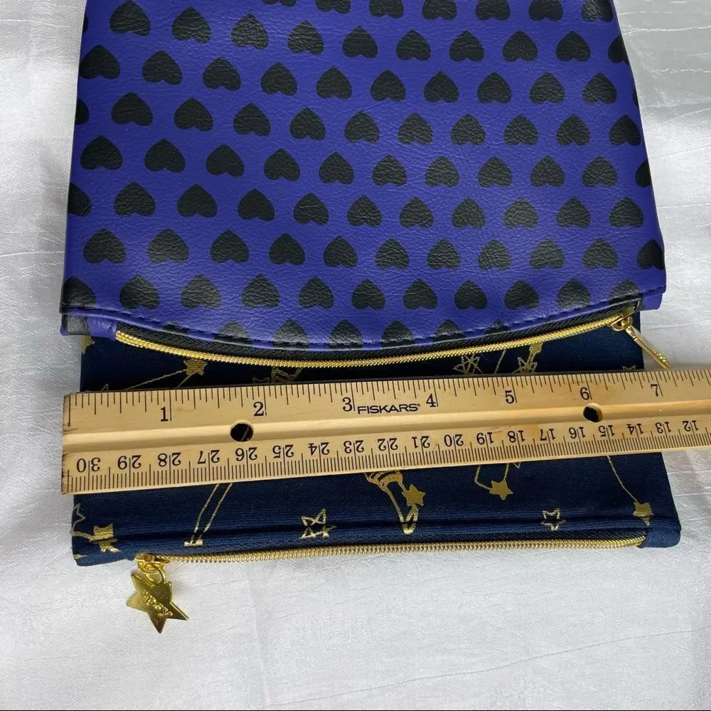Ipsy 2 bags, Purple With Black Hearts and Constellation Blue With Gold Stars